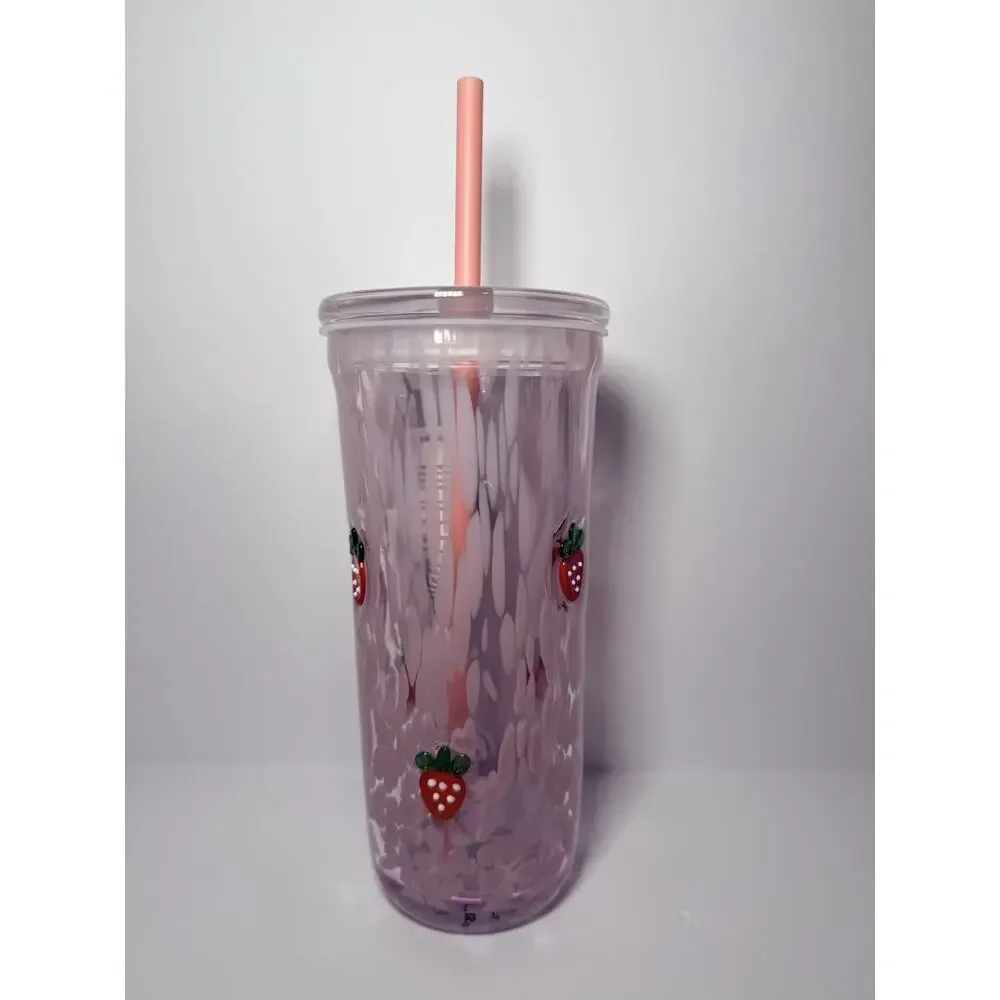AUTHENTIC Starbucks PINK VIBES PINK DRINK Strawberry Glass 16oz Cold Cup NWT
